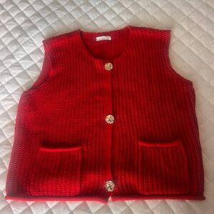 Red Knit Vest with Gold Buttons XL